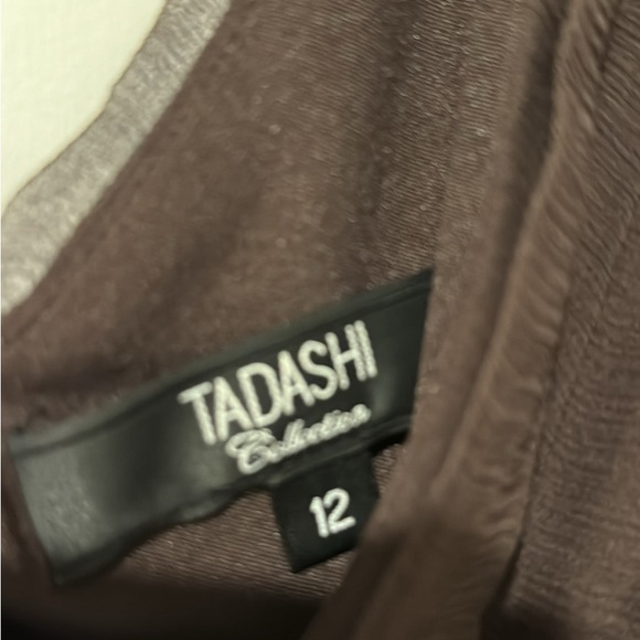 Tadashi Sheath Silk Pleated Cocktail Dress Size 12 Brown - Picture 4 of 4